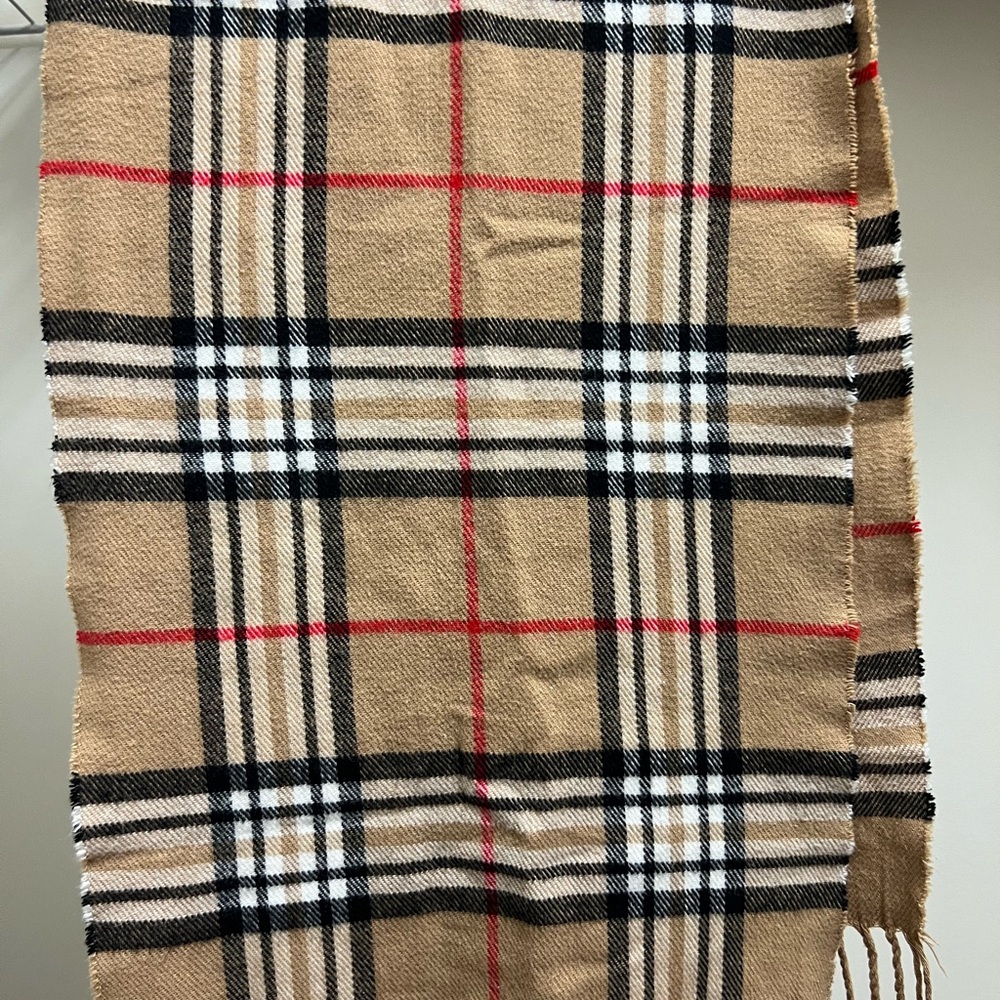 Plaid Tan and Red Scarf